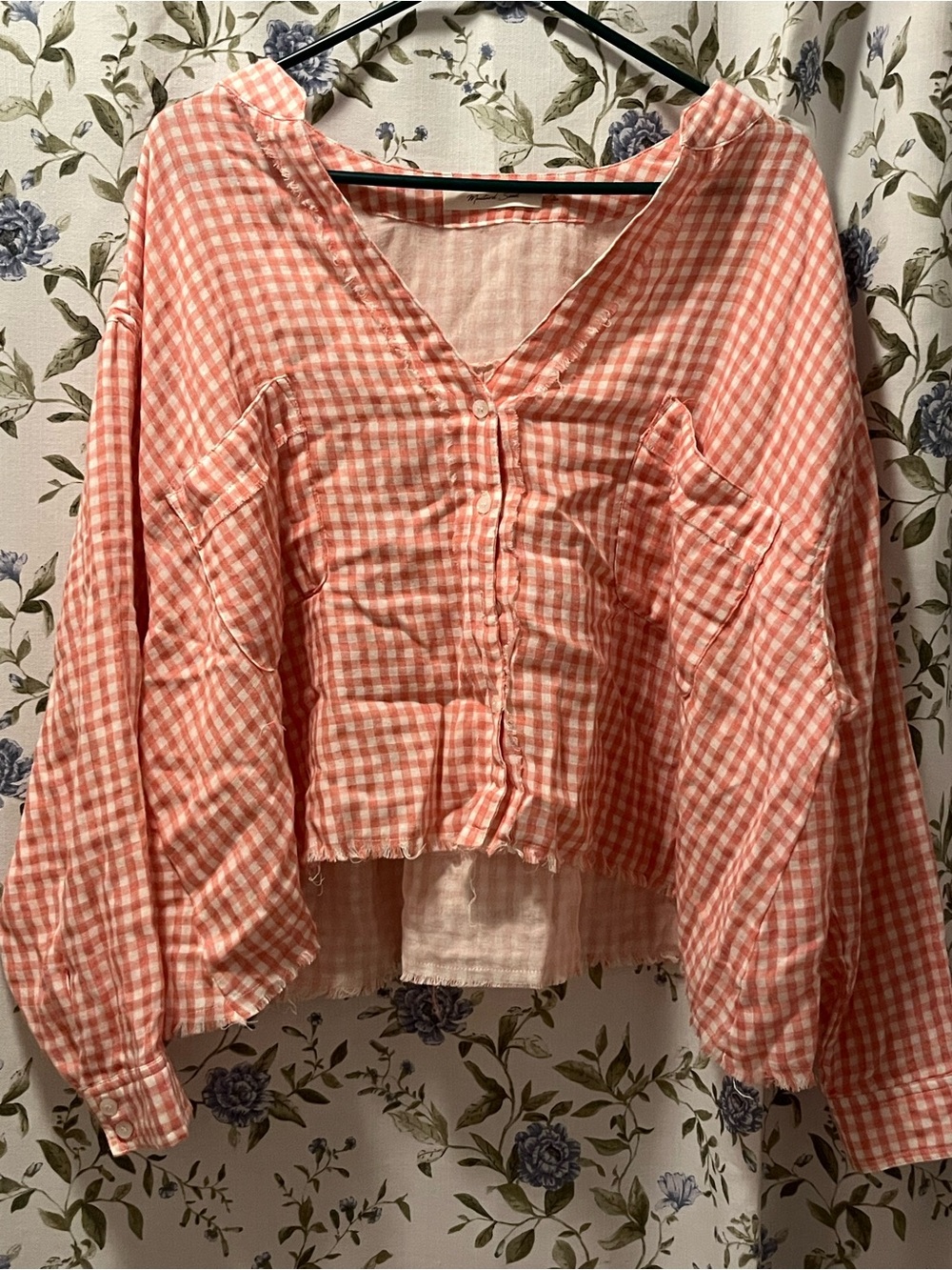 Mustard Seed Pink and White Gingham Button Top